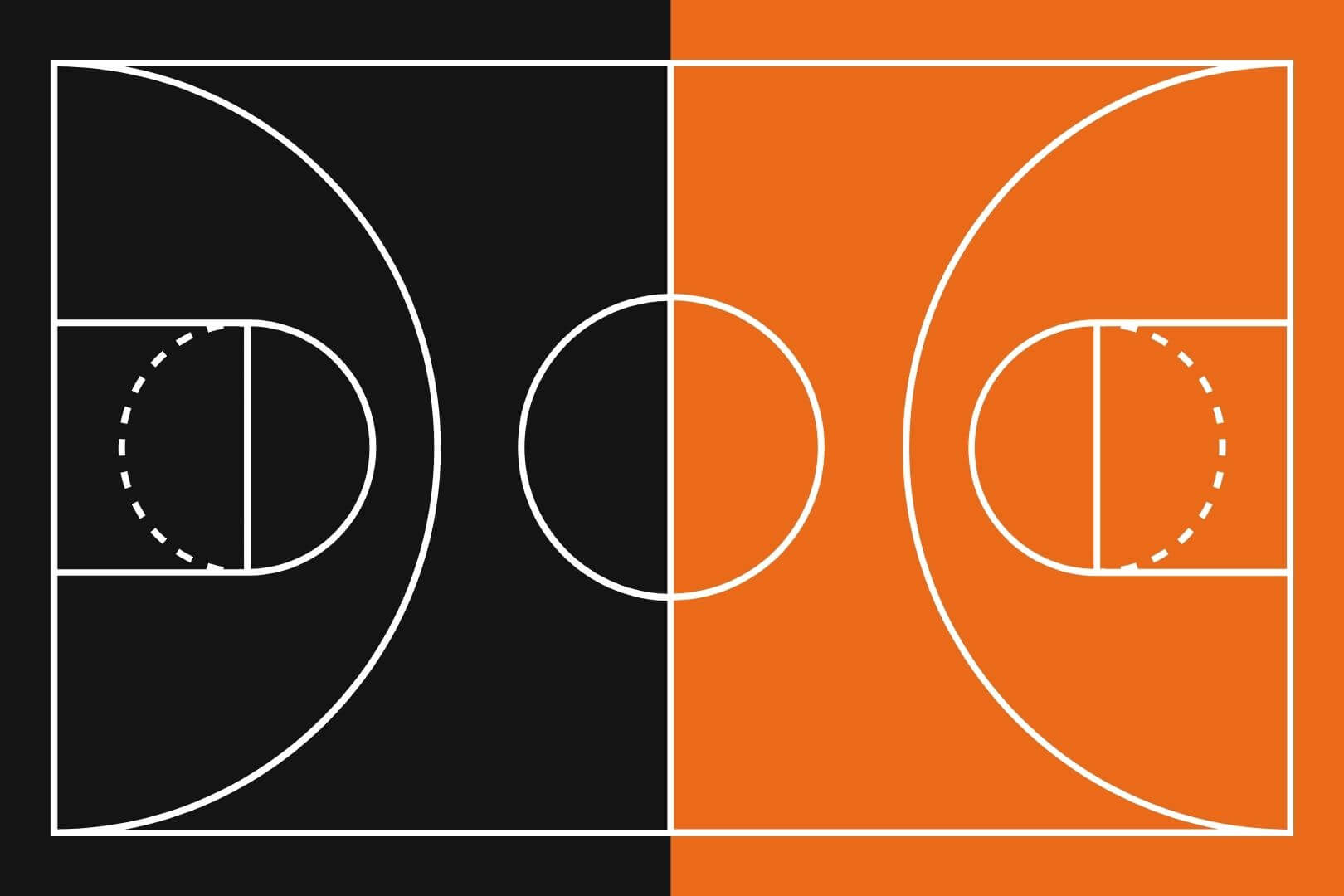 aerial view orange and black basketball court